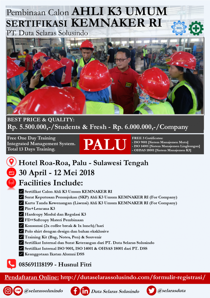 [POSTER] Pembinaan Ahli K3 Umum Regional Palu PT. Duta Selaras Solusindo